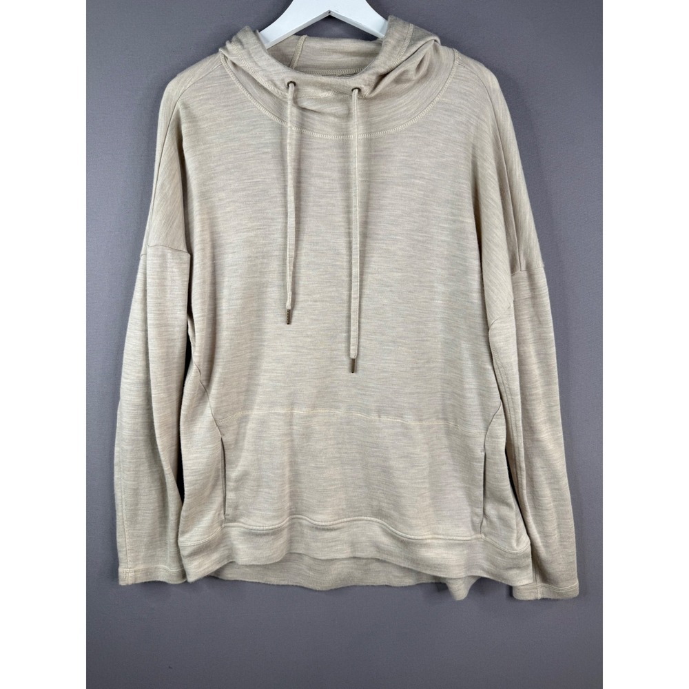 Woolx Callie Hoodie Womens 1X Oatmeal 100% Merino Wool Cowl Neck Pullover